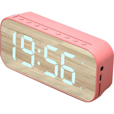 Reloj digital - Radio despertador - Escritorio de dormitorio - Espejo - 16x9x5 cm - Rosado (1/5)