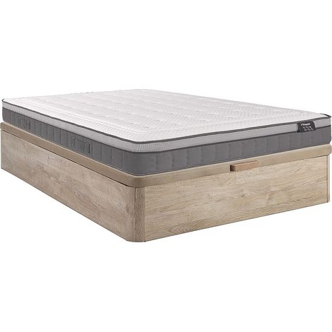 Ensemble 160 x 200 cm sommier coffre naturel clair + matelas hybride ressorts ensachés 7 zones et mémoire de forme ép.30cm - ASGARD de YSMÉE