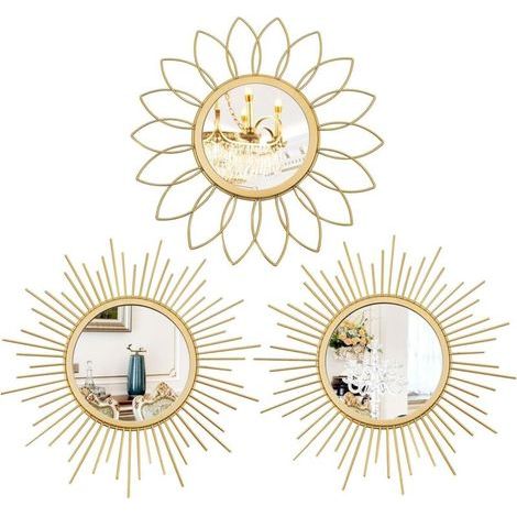 Lot de 3 miroirs dorés pour Mur en métal Effet Soleil - Décoration Murale à Suspendre pour Salon, Chambre à Coucher, entrée (1/5)