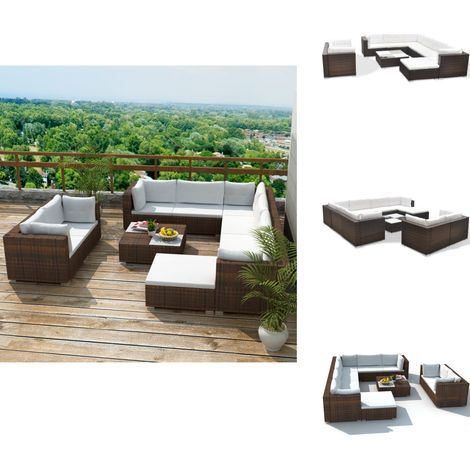 Salon de jardin 10 pcs avec coussins Résine tressée Marron - Salon De Jardin - Mobilier De Jardin - Salon Extérieur - Set De Jardin - Canapé D'angle (1/5)