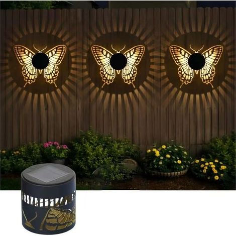 Lampes solaires décoratives mandala, lampes solaires mandala d'extérieur, lampes solaires d'extérieur en métal pour jardin, poteaux, terrasses (Papillon-1ST)-AquaForge