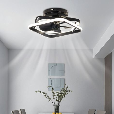 Ventilateur de plafond intelligent pour chambre à coucher, télécommande à 6 vitesses, changement de lumière tricolore,noir,39.5cm (1/5)