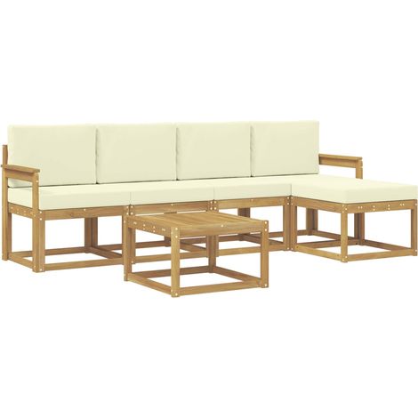 Conjunto de sofás de exterior con cojín 6 pcs Blanco y Crema vidaXL (1/5)