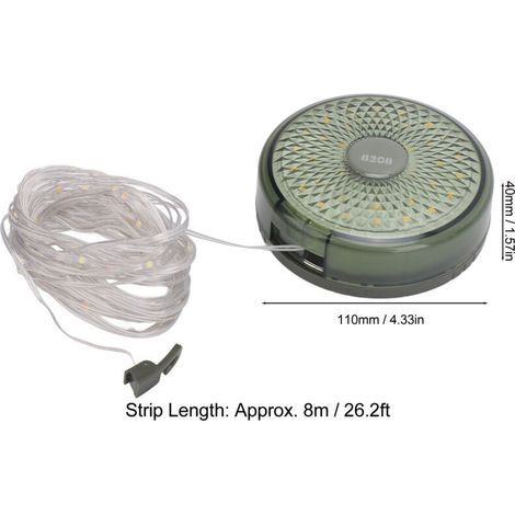 Guirlande lumineuse de camping d'extérieur, rechargeable, chargement USB, protection IPX4 résistante à l'eau pour tente, vert, (1/3)