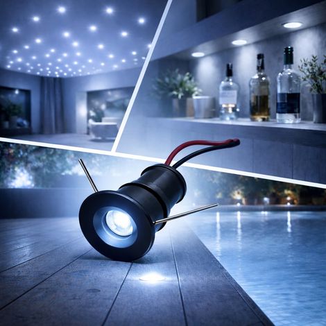 Mini faretto LED Nero da incasso 1W 12V IP65 punto luce Bianca fredda 6500k cielo stellato per bagno doccia esterno segnapasso scale vetrine mobili camper