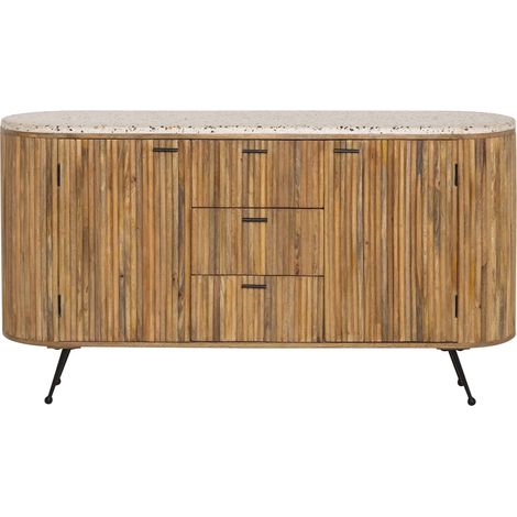 Made In Meubles – Buffet en bois de manguier et terrazzo – Dimensions 88x160x40 cm – Design arrondi et piétement compas – Entretien facile avec chiffon sec (1/5)