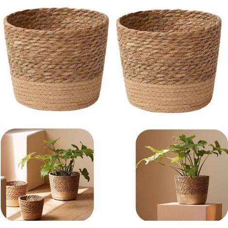 Pots en fibres tressées lot de 2 - cache-pots à succulentes étanches et durables pour intérieur, brun, 10,5 x 11 cm (1/5)