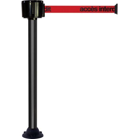 Poteau alu noir à sangle grande longueur rouge + accès interdit 12m x 50mm sur socle fixe - 2810326