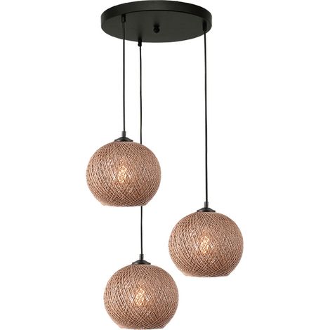 Lampe pendante à 3 lampes Corda rotin Ø rond 20 cm - 2237-05-35-3-20