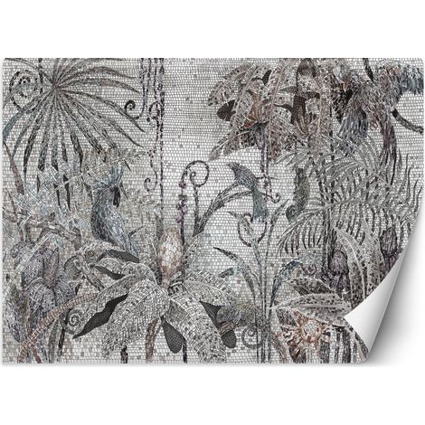 Fototapete Mosaik - Dschungel Grau 100x70 cm