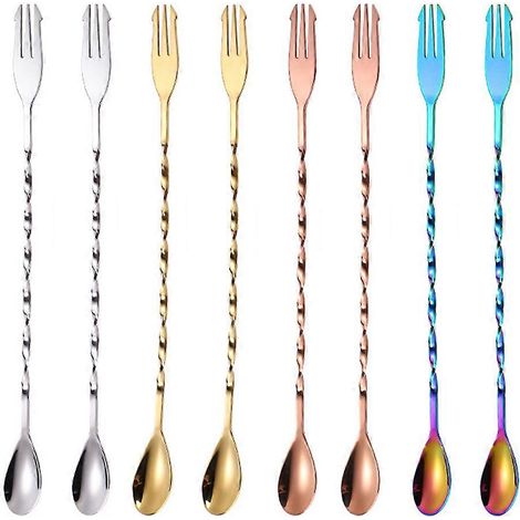 cuillères à cocktail, bâtonnets mélangeurs, longues cuillères à cocktail en acier inoxydable à motif spiralé, 26 cm, 4 couleurs - (1/5)