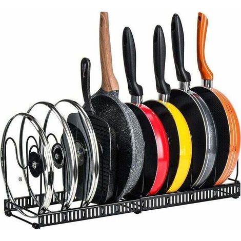 Porte-casseroles Support en Acier Inoxydable rangement cuisine avec 10 Compartiments Réglables Parfaite pour Les Ustensiles de Cuisines Poêles, Casseroles, Couvercles (Noir) (1/4)