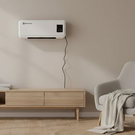 Chauffage mural électrique Muro 2000W, silencieux 45 dB, avec télécommande, écran LED et minuterie, IPX2 et anti-surchauffe, radiateur mural pour intérieur, Blanc (1/5)