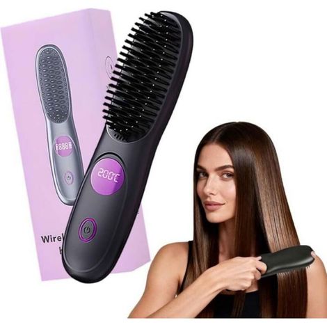 Peigne Chauffant - Céramique - Sans Fil USB-C - 3 Températures 160/180/200 °C - Voyage Portable - Pour Tous Types De Cheveux - 1 Pièce (1/4)