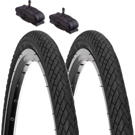 2 COPERTONI NERI 24 X 1.75 (47-507)+ 2 CAMERA D'ARIA AMERICA SCHRADER CITY BIKE BICI GRAZIELLA (1/4)