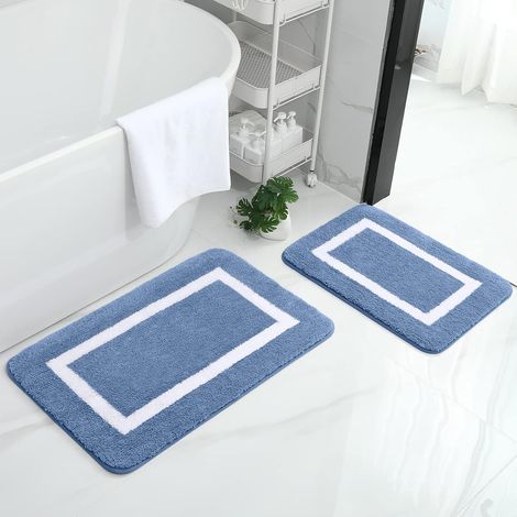 Lot de 2 Tapis de bain, microfibre douce, surface shaggy, dos antidérapant TPR, salle de bain cuisine (1/5)