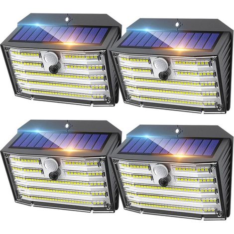 Solar-Außenleuchten (4er-Pack/126 LEDs), kabellose Bewegungsmelderleuchten, wasserdichte IP65-Sicherheitsleuchten mit 3 Modi, 270° Abstrahlwinkel, ultrahelle Wandleuchten (1/5)