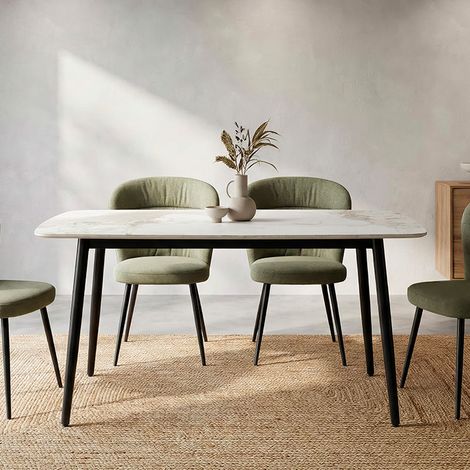 Mesa de comedor rectangular para 4 a 6 personas, de cerámica, modelo Mabel, en blanco y negro (1/5)