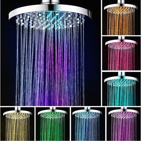 Pommeau de Douche LED. 20CM Pomme de Douche Lumineux. Pomme de Douche Couleur. LED Douchette avec 7 Couleurs. Ronde LED Tête de Douche Pluie. LED Pommeau Lumineux. Universel G1/2” (1/5)