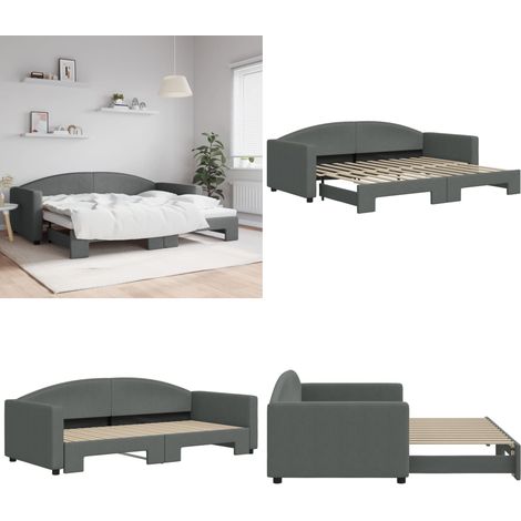 Lit de jour avec gigogne sans matelas gris foncé 90x200 cm - Canapé Convertible - Lit Deux Places - Lit Gigogne - Meuble Multifonctionnel - Literie - Home & Living