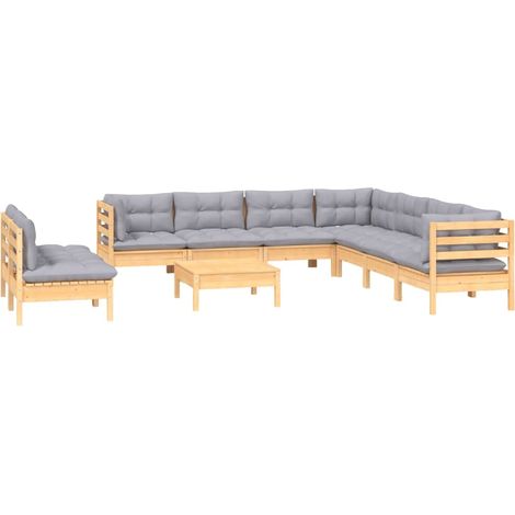 Mobili da giardino mobili da esterno Set di mobili da 10 pezzi con cuscini grigi in legno di pino massiccio 020015035