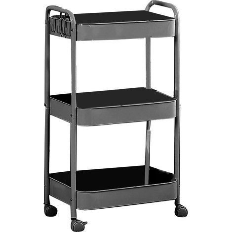 Chariot utilitaire roulant à 3 niveaux avec roulettes, chariot de rangement multifonctionnel mobile pour cuisine et salle de bain, noir, 3 niveaux (1/5)