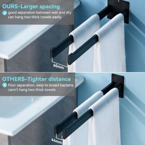 Bathroom Towel Rack, Wall Mounted Towel Rack for Bathroom or Kitchen, Self-Adhesive Black Towel Rack in Stainless Steel 40cm (1/5)