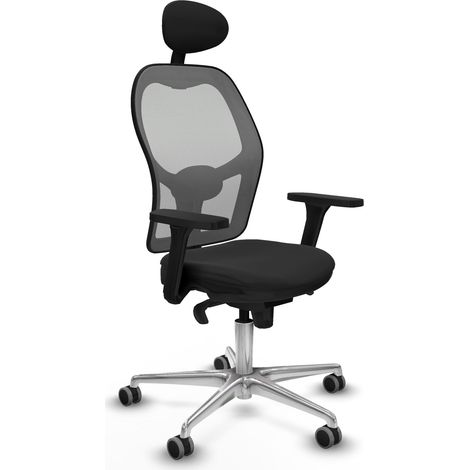Jorquera sincro malla gris similpiel negro brazos 3D base aluminio cabecero fijo ruedas 65mm engomada (1/5)