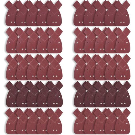 Feuilles Abrasives, 50PCS Grain 40/60/80/120/240 Feuille de Ponçage queue d'aronde, Livré avec 2 embouts remplaçables, pour Ponceuse de détail 140 mm, pour ponçage et polissage (1/5)