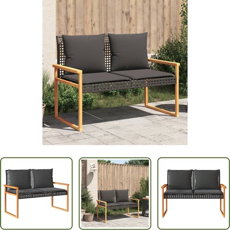 vidaXL Rattan - Gartenbank mit Kissen Schwarz Poly Rattan Akazienholz (1/5)