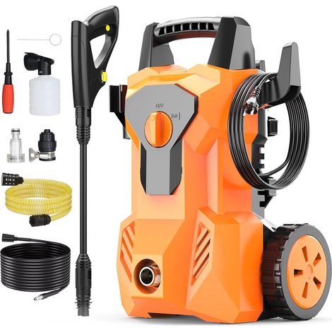 Nettoyeur Haute Pression 140Bar, 420L/h avec Buse Réglable Pistolet 1600W 8M Tuyau, 2M câble, Pot en Mousse pour Voiture Terrasse Jardin Irrigation (1/5)
