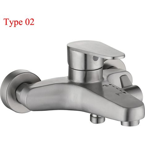 (Type 02) Robinet de douche/baignoire en acier inoxydable 304, mitigeur eau chaude/eau froide, ensemble de robinetterie de douche/baignoire (1/5)
