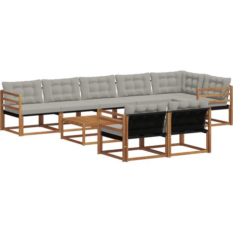 Outdoor Sofa Set with Cushion 9 pcs Natural and Light Grey vidaXL (1/5)
