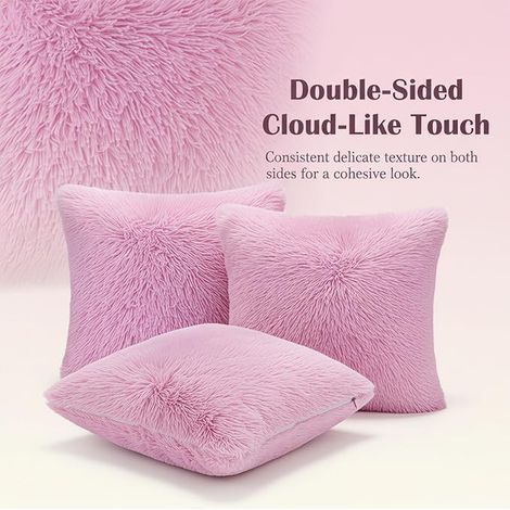 Housse de Coussin, Fourrure Artificielle Taie d'oreiller, Taie d'oreiller Moelleuse, Canapé Salon Chambre (Rose) (1/4)