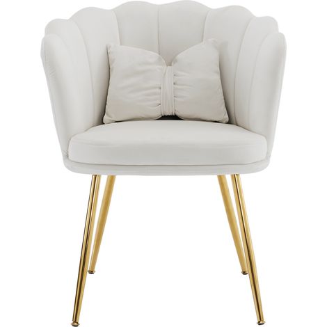 Moderner Samt-Sessel in Beige mit Blütenrückenlehne und goldenen Metallbeinen (1/5)