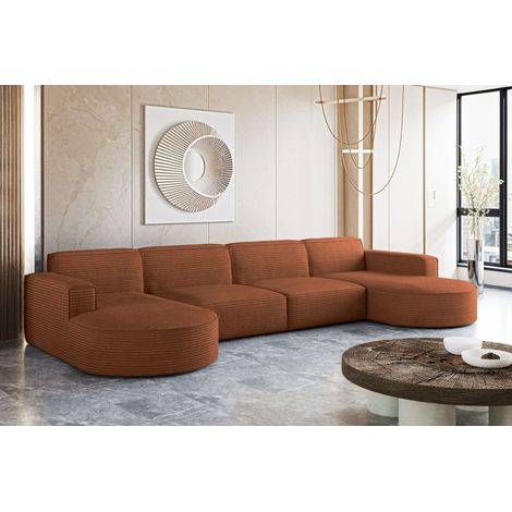 Ecksofa Designer MODENA U XL stoff Dicker cord Poso Ziegel (1/4)