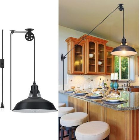 Lustre enfichable 1 pack, lustre noir vintage, sans ampoule, fil de 4.5 mètres de long, adapté à la cuisine, à la chambre et au salon (1/5)