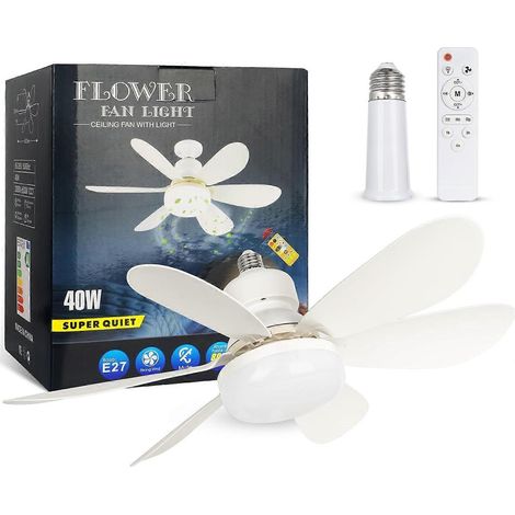 Ventilateur avec éclairage intégré, ampoule de 52 cm (20,5 po) avec télécommande et variateur, à visser, pour garage, cuisine, chambre, balcon, salon, atelier, buanderie (1/5)