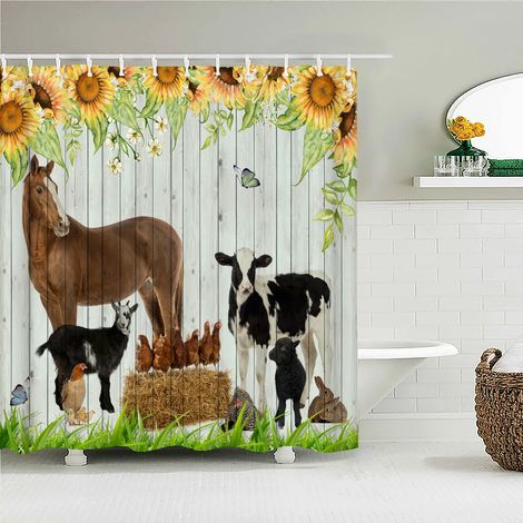 Rideau de douche amusant avec crochets, imperméable, motif chat et chien 3D, 180 x 240 cm, personnalisable et créatif.