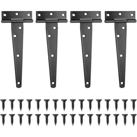 Lot de 4 Charnières en T, Noires Charnière Porte de Grange, Charnières de Portes, Charniere Plate Inox pour Portails, Abris de Jardin, Placard - 6 Pouces (1/4)