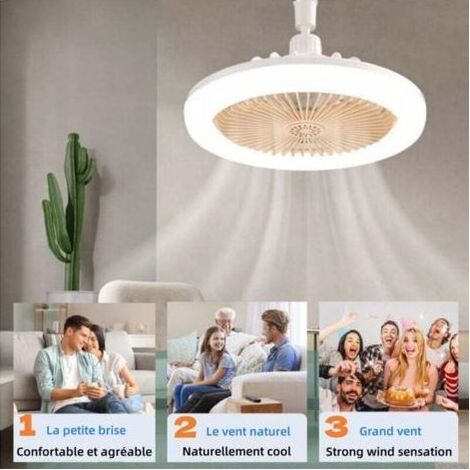 Deckenventilator mit Licht, Deckenventilator mit Fernbedienung, leiser Deckenventilator, dimmbare LED-Deckenleuchte E27, 3 Geschwindigkeitsstufen, Timer (Weiß) (1/5)