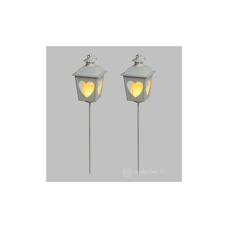 Set 2 Lanterne con cuore a batteria con candela effetto fiamma a led per interno.
