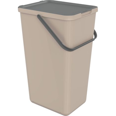 poubelle de tri 32L, avec couvercle, anse, taupe (1/4)