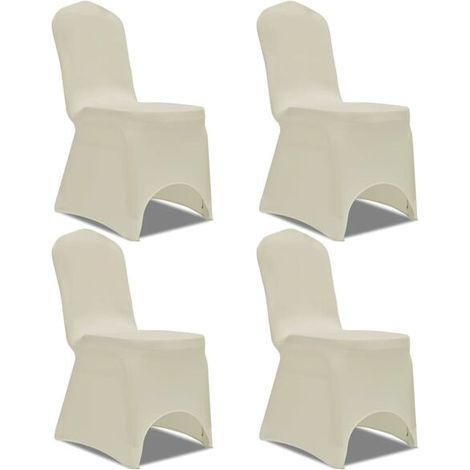 Ensemble de quatre housses de chaise élastiques, beige (1/5)