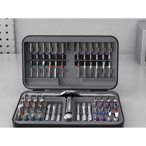 jeu de tournevis à cliquet 66 en 1 en acier allié S2 boîtier 160 x 95 x 37 mm embouts magnétiques kit outils de réparation pour téléphone portable électronique (1/5)