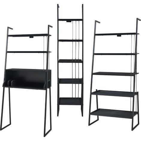 Set di 3 mobili composto da scrivania e 2 scaffali a scala colore nero 030009386