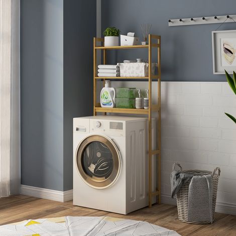 Étagère de salle de bain, étagère de toilette, 3 étagères, résistante à l'eau, 68 cm x 20 cm x 165 cm, naturelle