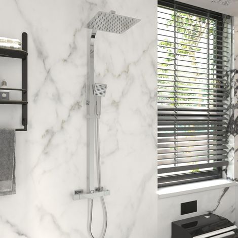 Colonne de Douche Chromé, Thermostatique pour Salle de Bain 38°C, Acier Inoxydable, Colonne avec Mitigeur, Pommeau de Douche Carré de 24,5 cm (1/5)