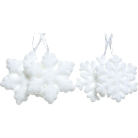 Set di 2 ciondoli a forma di albero di Natale e fiocco di neve, 11 cm, bianchi
