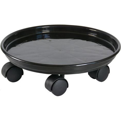 Plateau roulant pour pot de fleurs rond, support mobile en plastique noir, diamètre 27 cm (1/5)